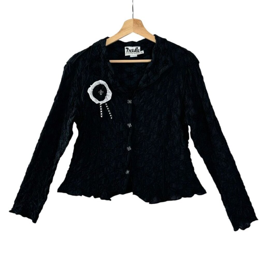 90s Vintage Tzeadle Design Room Button Front‎ Long Sleeve Fitted Top Size Medium